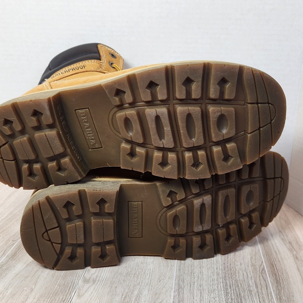 Brahma Mens Work Boots Size 9 Wheat Leather Waterproof Steel toe oil resistant - Picture 15 of 16